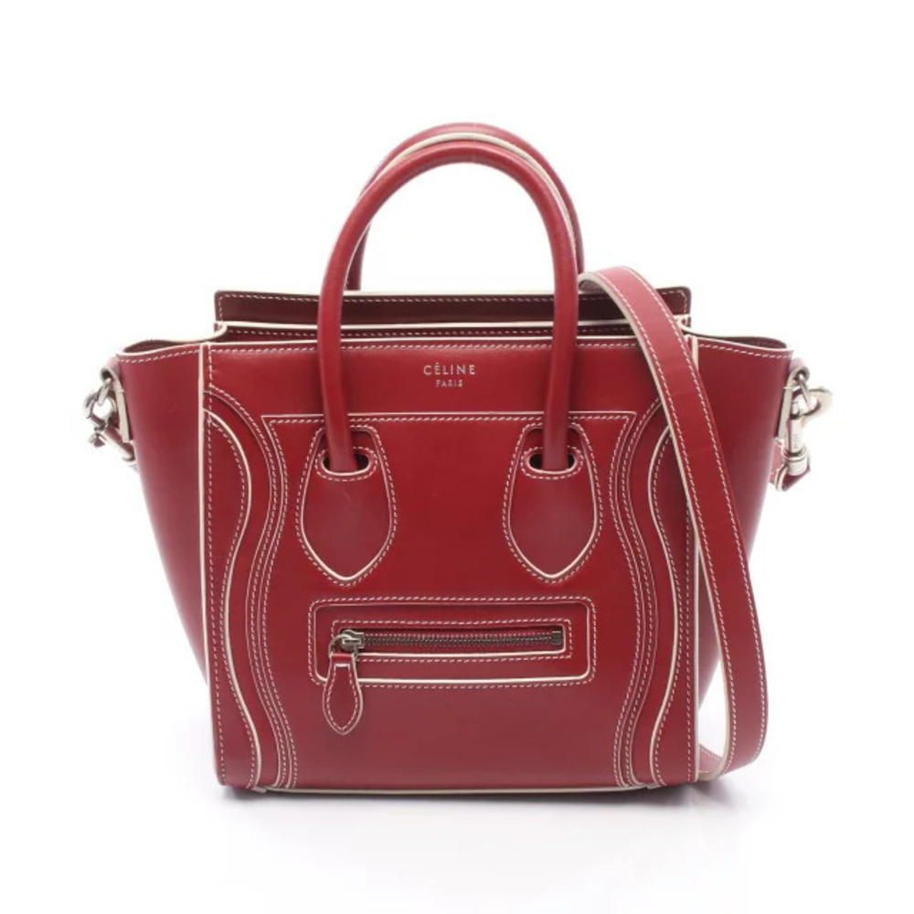Celine Luggage Tote Shopper Handbag Leather Red White